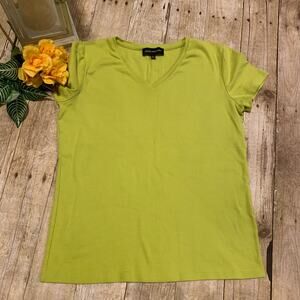 Jones New York JNY Cap Sleeve T-Shirt-Womens Chartreuse Green Solid Large Casual